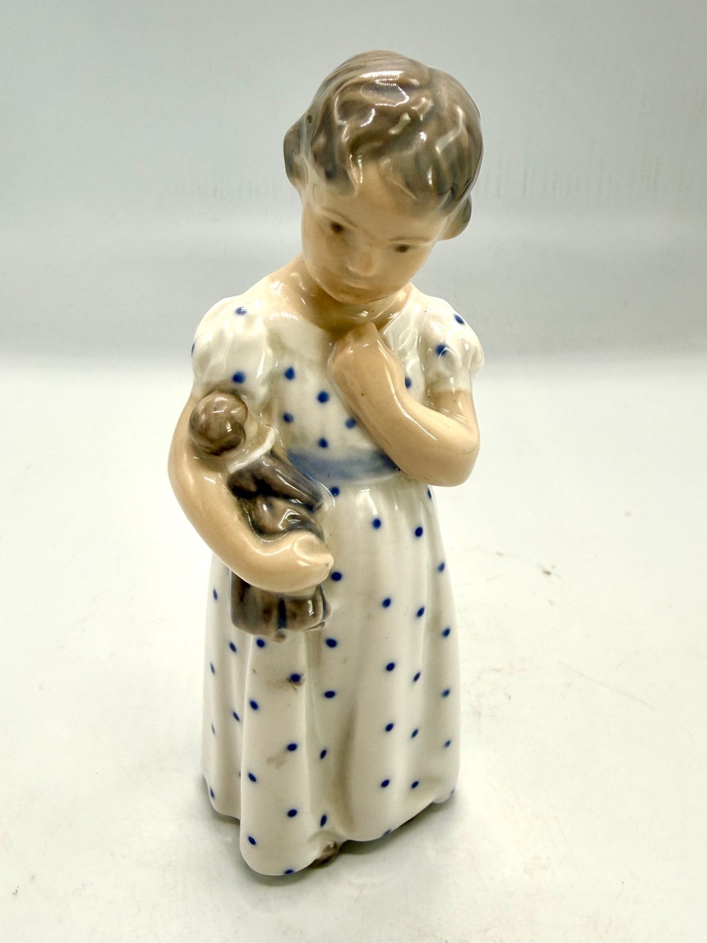 VTG Royal Copenhagen Porcelain Girl Figurine Polka Dot Dress Hand Painted 4.5”